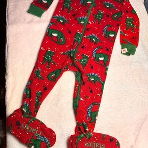 Hatley Red and Green Footies Onesie with Christmas Tree Pattern